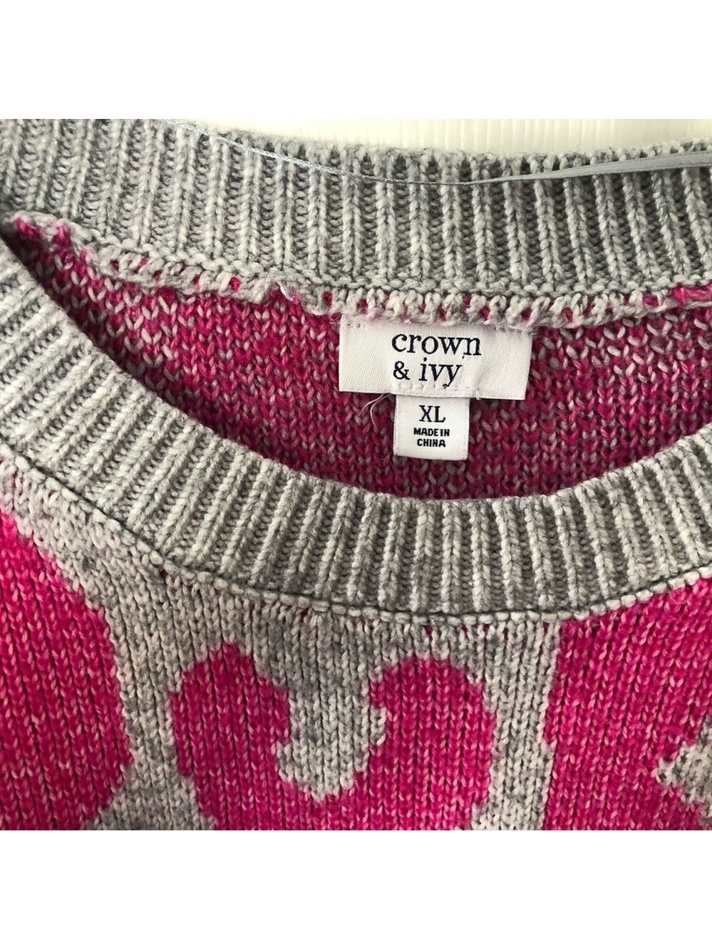 Size XL Crown & Ivy Gray and Pink Ruffled Sweater - Picture 2 of 8